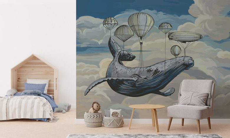 avez vous vu une baleine volante papier peint pour la chambre denfant papiers peints demural