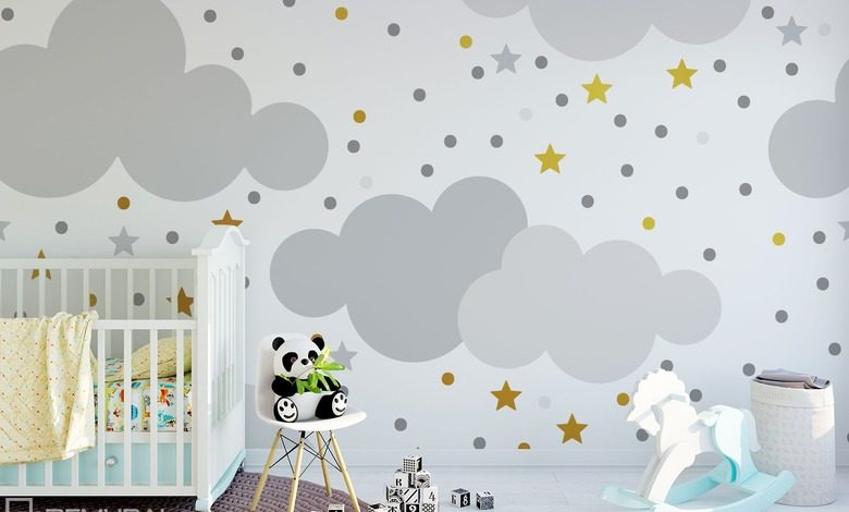 dans les nuages enfantins papier peint pour la chambre denfant papiers peints demural